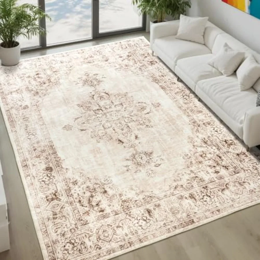 

Моющийся ковер 5x7 для гостиной, большой мягкий ковер с низким ворсом для спальни, столовой, кухни, детской, офиса, фермерского дома