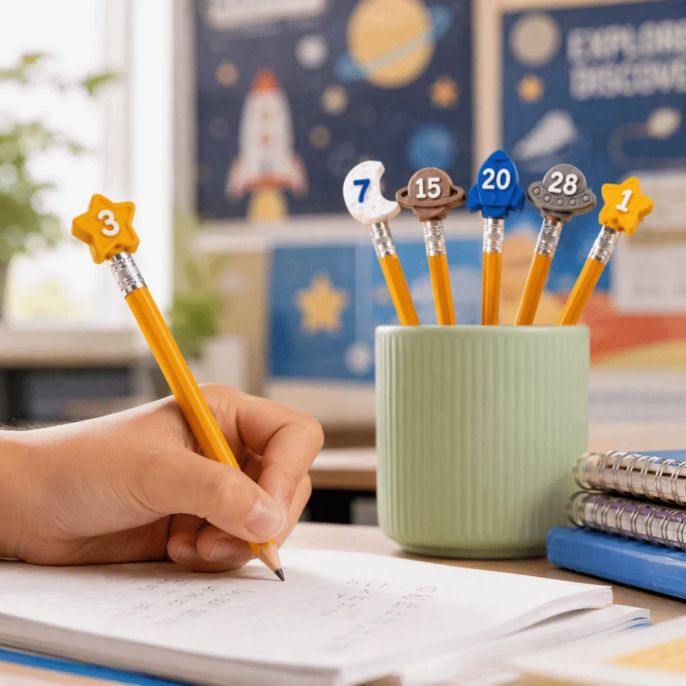 30Pcs Non-Slip Numbered Pencil Toppers 1-30 Cartoon Number Pencil Caps Durable Reusable Pencil Tracking Markers Students