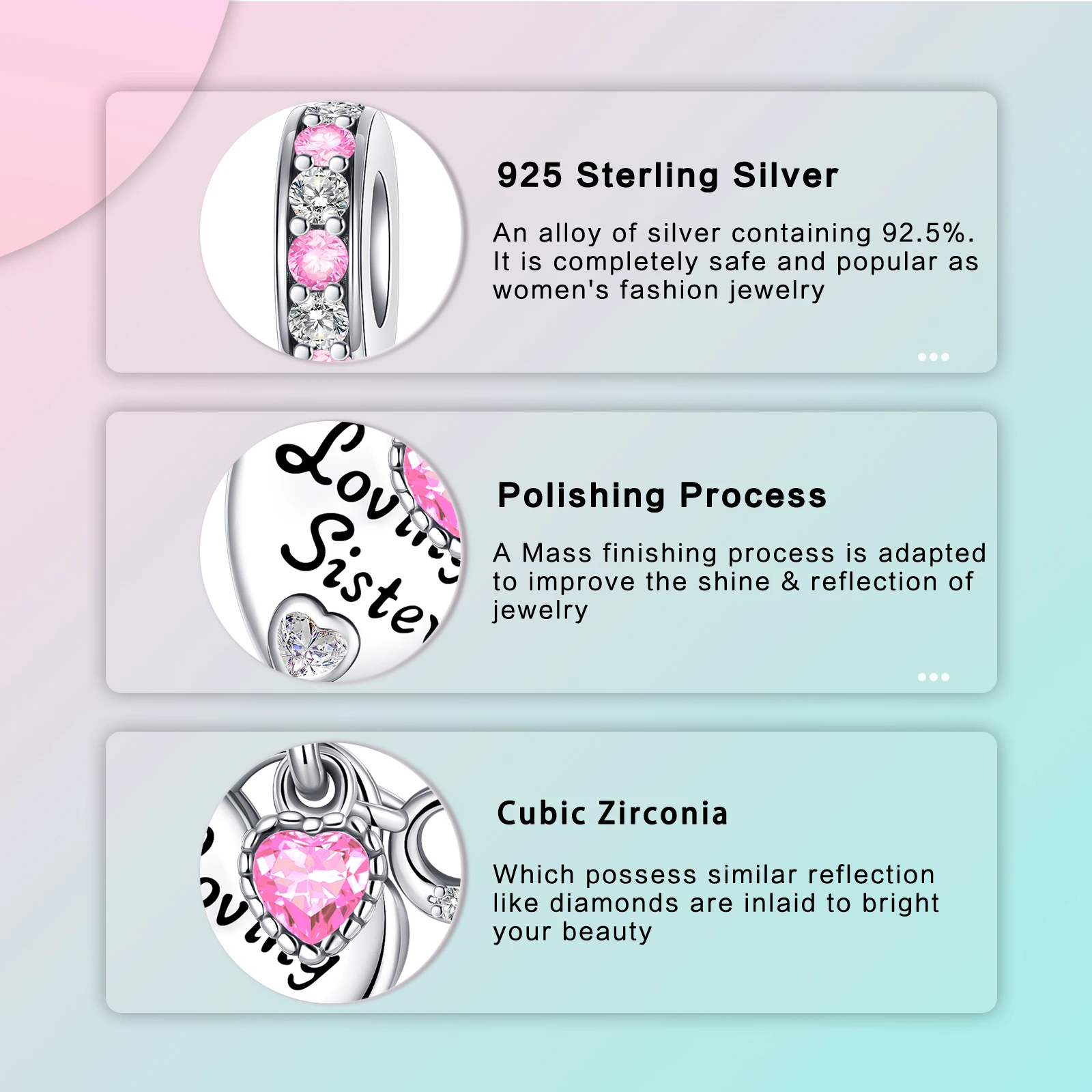 925 فضة Charm للنساء ، Loving Loving ، الحب الماس ، الوردي قلادة ، يناسب أساور باندورا الأصلي ، DIY بها بنفسك مجوهرات هدية