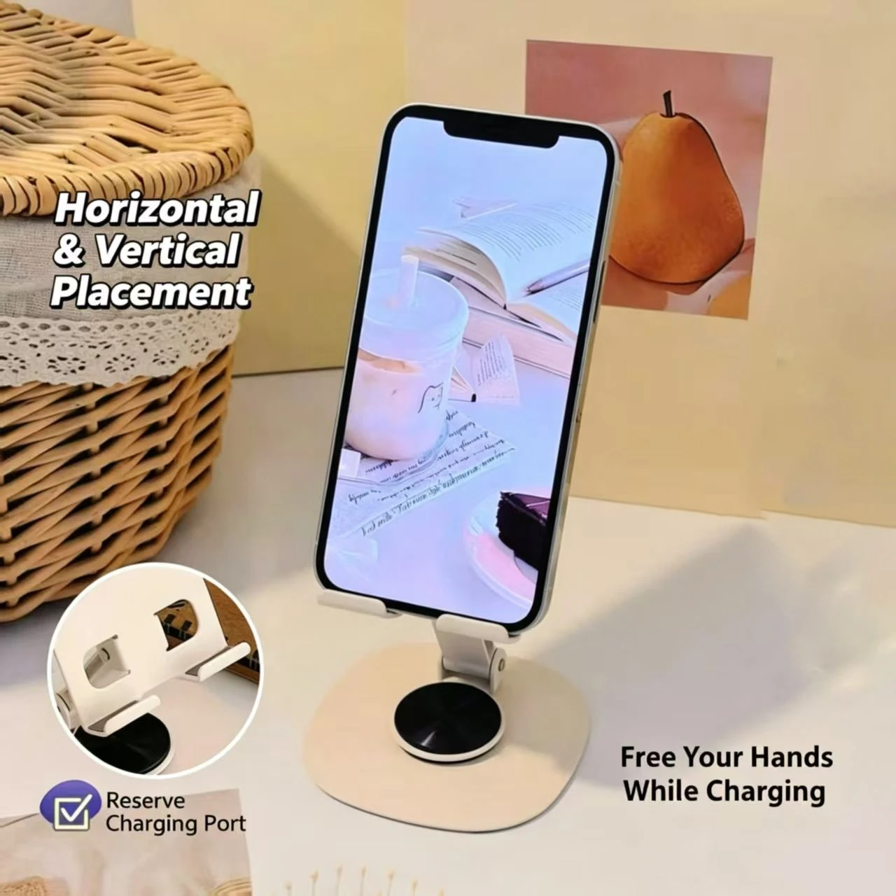 Cream Style Carbon Steel Portable Desktop Holder Adjustable Foldable Phone Stand Desk Office for iPhone Samsung view 3