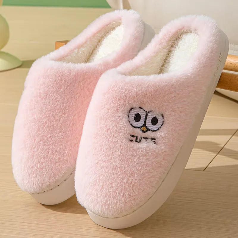 Slippers for women autumn and winter new thick sole warm non-slip cute plush cotton slippers