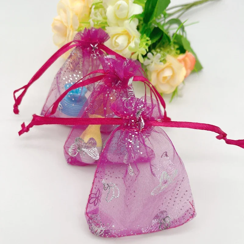 

Butterfly Rose Red Organza Gift Bags, Wedding Packaging, Jewelry Storage Bag, Rose, Drawstring Pouch, 500Pcs