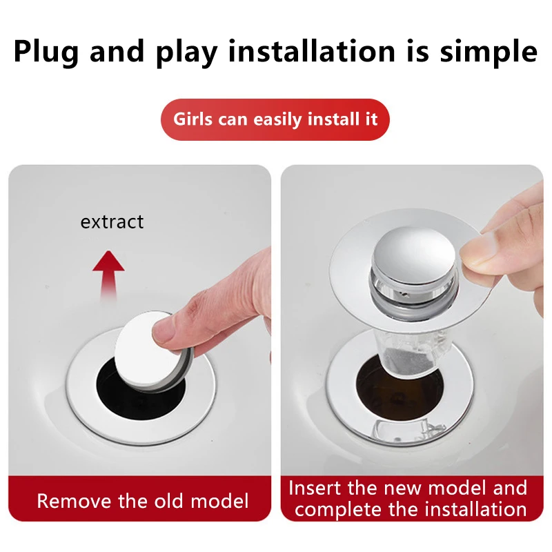 

New Universal Washbasin Press Type Drainage Filter Washbasin Sink Filter Sewer Kitchen Bathtub Plug ShowerPlug Bathroom Tool