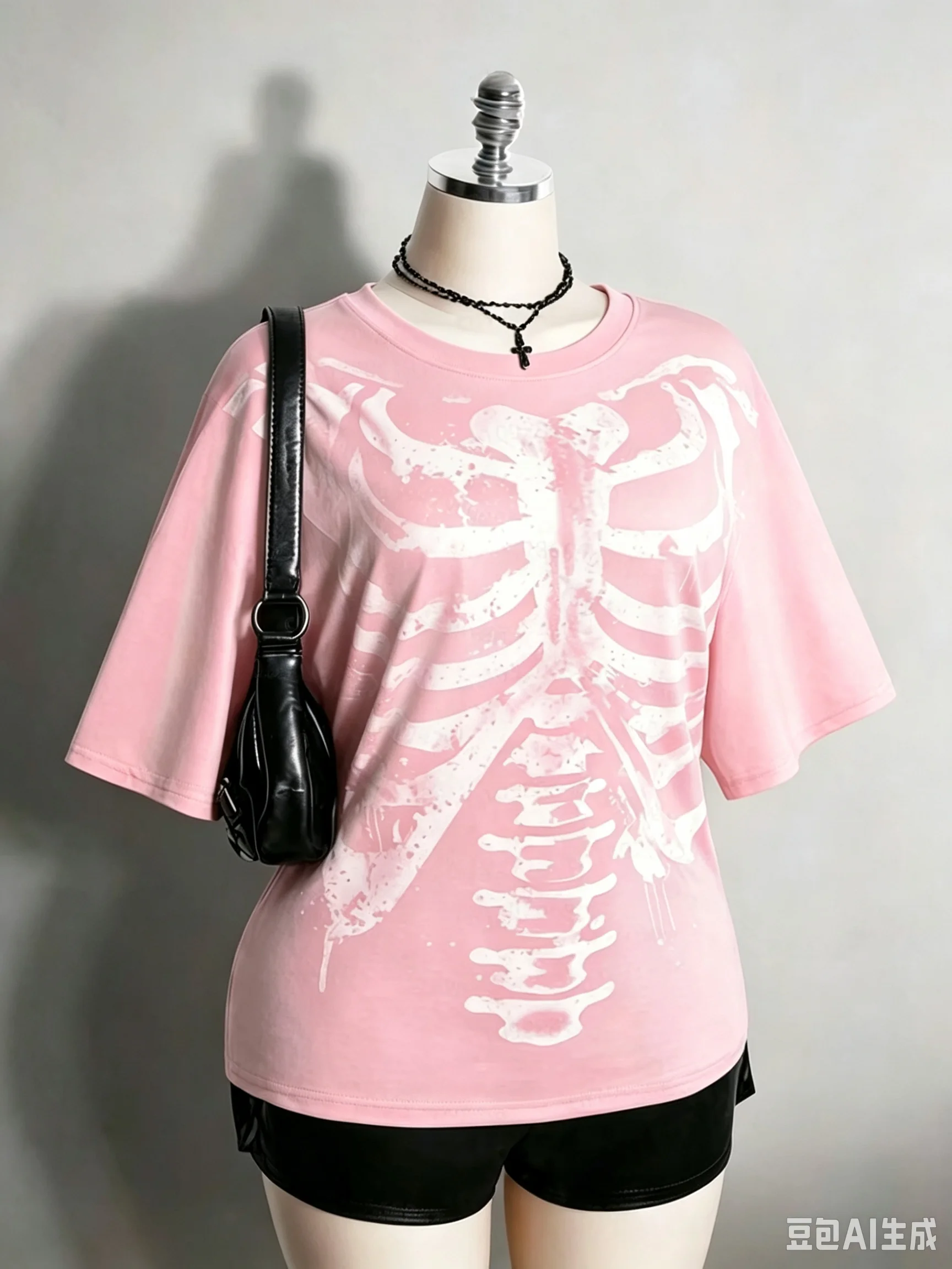 2026 Damen Halloween Skelett Brustkorb Grafik T-Shirt Y2k Alt Goth Punk Distressed Totenkopf Knochen Print Kurzarm Herren T-Shirts – Detail 7