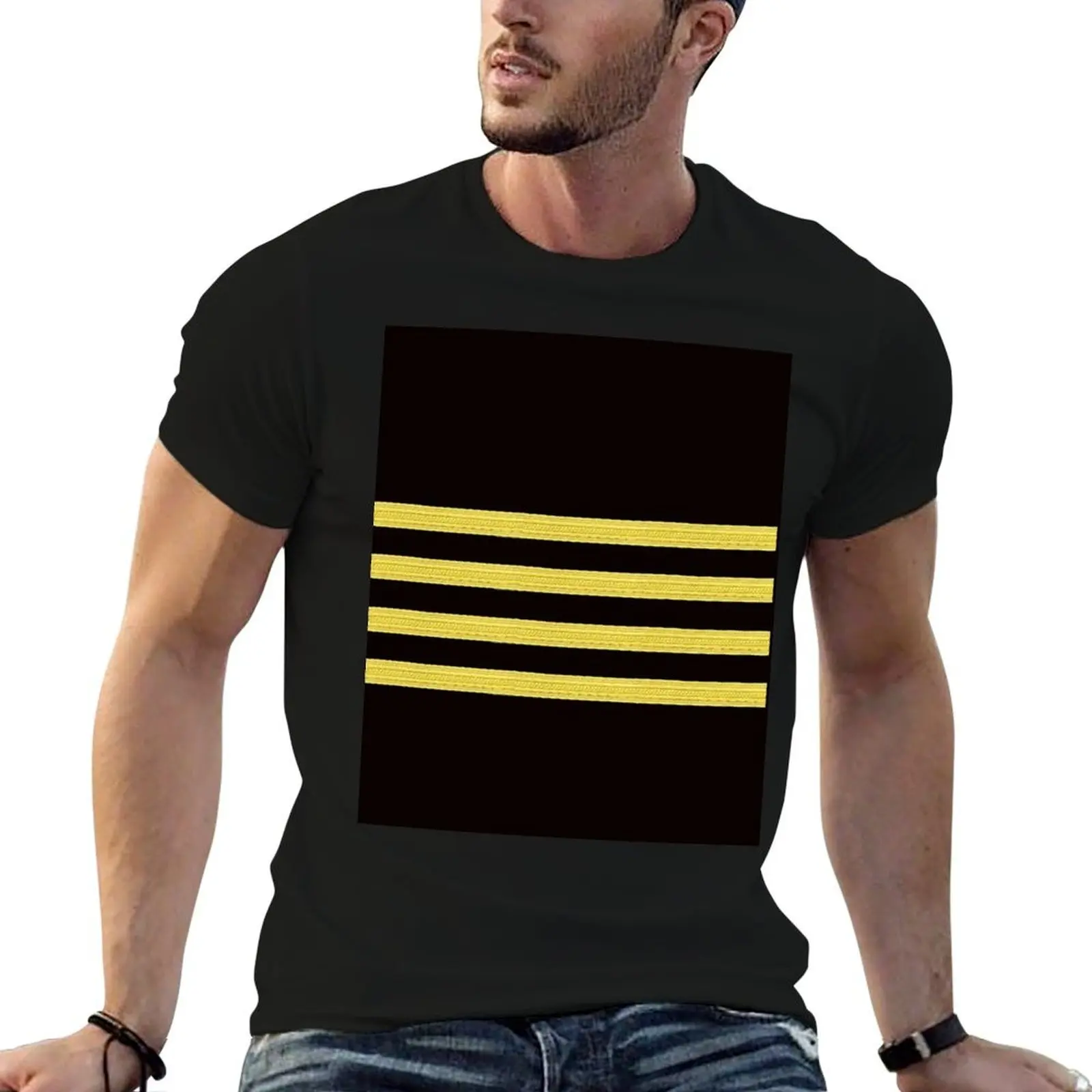 

Captain pilot four stripes T-Shirt street wear blacks customs funny t shirts for men