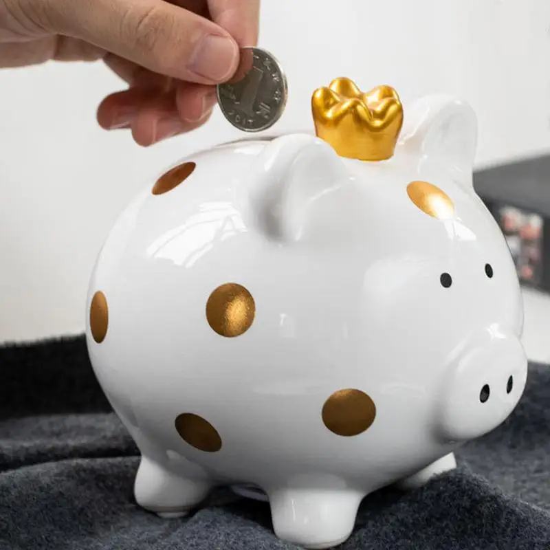 Kids Crown Pig Piggy Bank Money Box Saving Coins Cash Fun Gift Ceramic Pig Cute Kids Room Decor