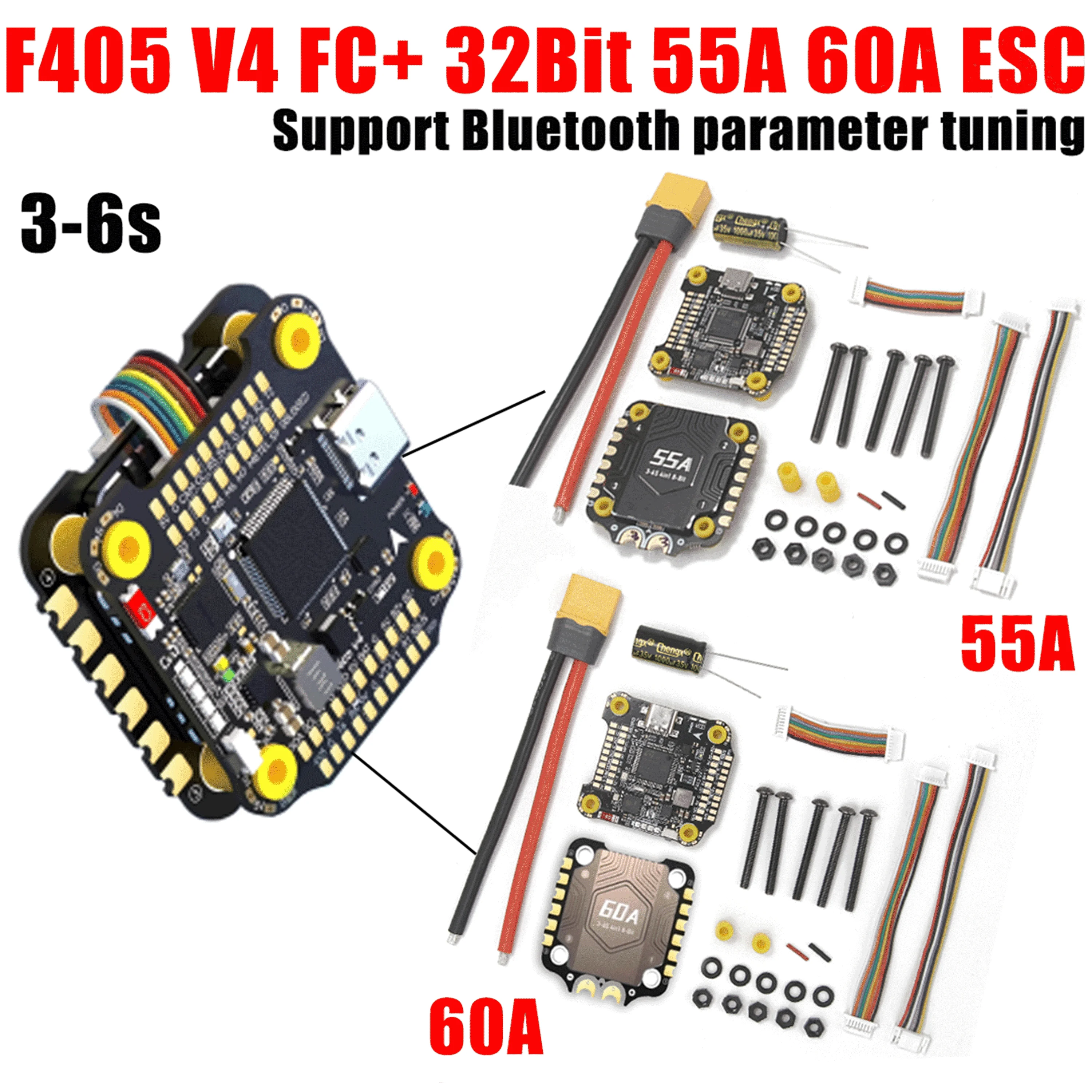 

F405 V4 FC F4 Stack Flight Control BLS 4-in-1 55/60A ESC 3-6S 30x30 INAV Betaflight Bluetooth for 5-8inch FPV Drone Frame Parts