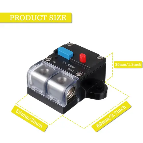 Imagen 2 del producto Disyuntor de 50A a 300A con reinicio Manual para sistema de Audio de coche, fusible de reinicio de disyuntor marino resistente al agua, 12V- 48V CC