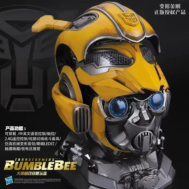 In Stock Bumblebee 1:1 Helmet Transformers Genuine Anime Fiugre Wearable Face Changing With Speakers Model Dolls Decor Toy Gifts