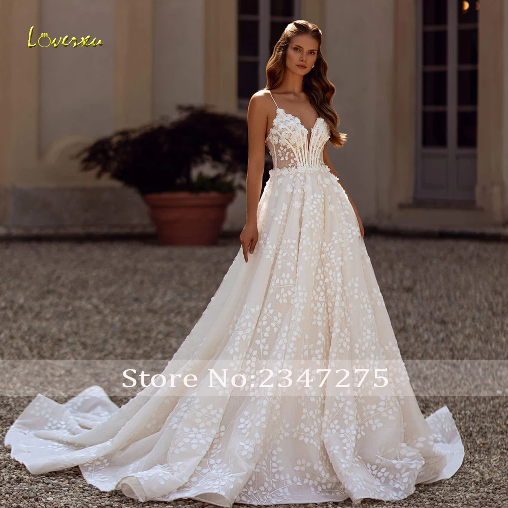 Loverxu-Vestido De Novia elegante, traje De Novia con cintas y tirantes finos, bordado, 2024