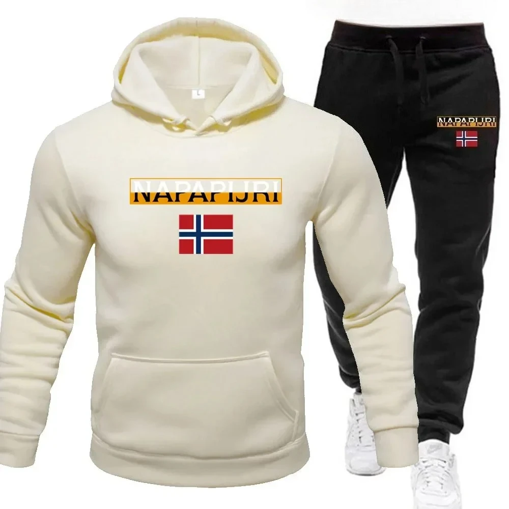 الخريف والشتاء الرجال الرياضة مجموعة الدافئة تشغيل السراويل 2 قطعة مجموعة هوديي رياضي + تشغيل السراويل مجموعة ملابس مطبوعة غير رسمية