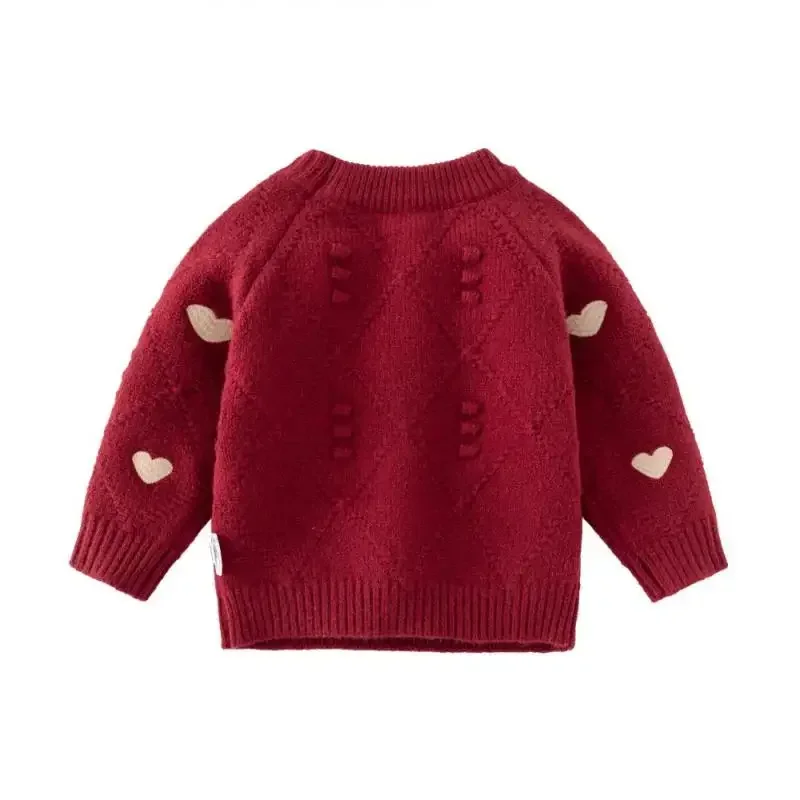 2024 Baby Girls Knitted Sweater for Autumn Winter Kids Boutique Heart Shape Warm Pullover Tops Children Bottom Pulsweetheart