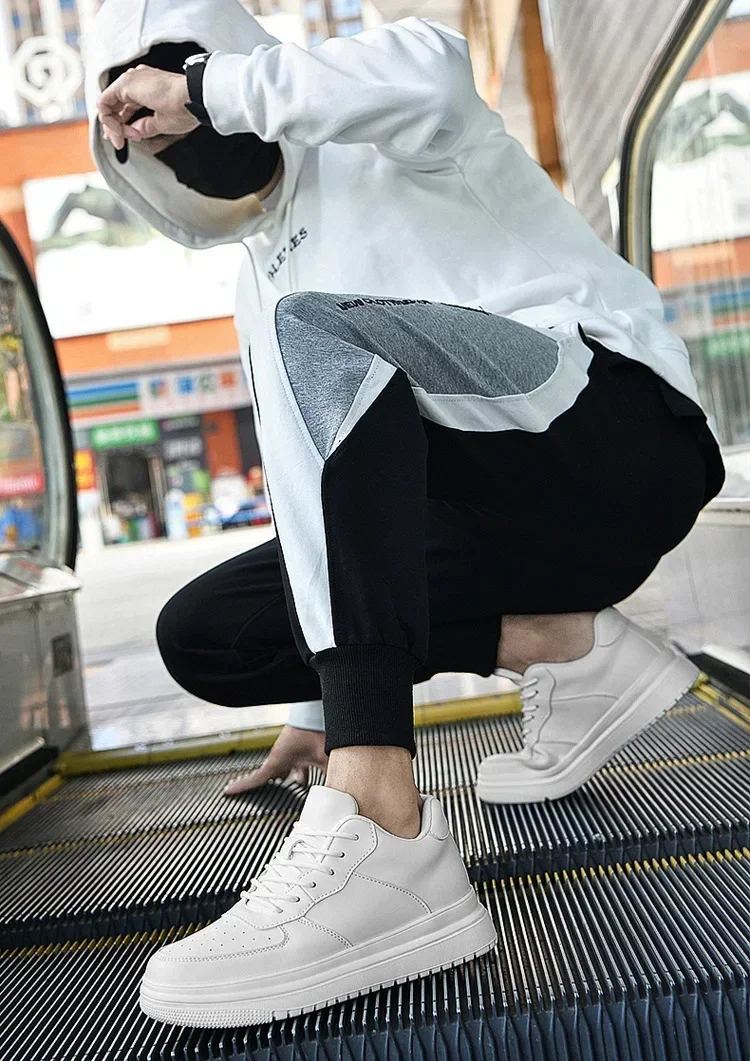 New Height Increasing Shoes for Men 10cm Invisible Elevator Sneakers White Leathe Sport Zapatillas De Hombre Big Size 46