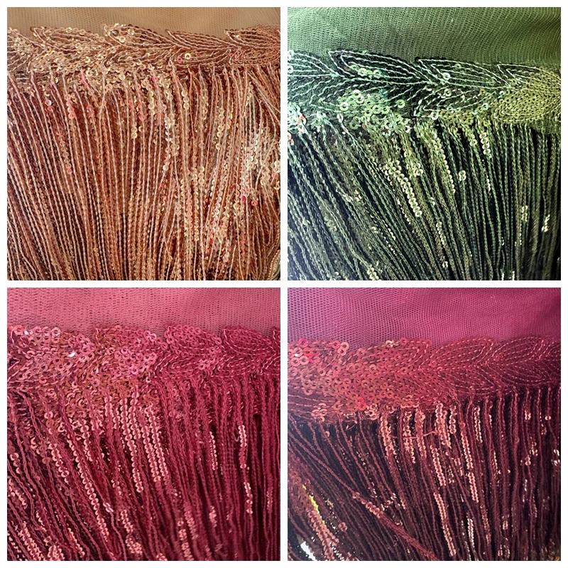 Pailletten-Fransenbesatz für Kleider, 1–10 Yard, goldener Glitzer, Quaste, Nähen, dekorative Hochzeitsaccessoires, Spitzenvorhänge, Tanzkleidung – Detail 9