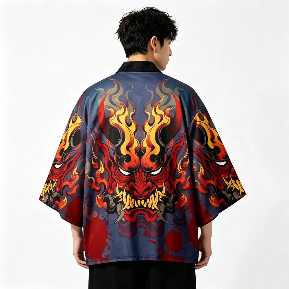 

Японское кимоно с 3D-принтом «Японский дьявол», модное, новое, классическое, унисекс, трендовое, хаори, уличная одежда, мужской кардиган