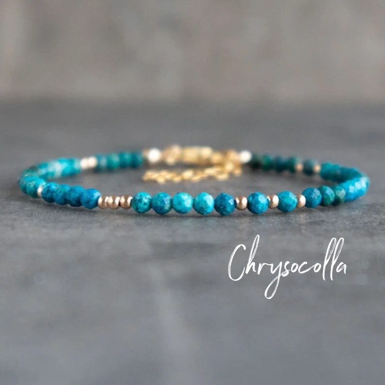 Chrysocolla Bracelet, Azurite Malachite Chrysocolla Crystal Healing Stone Bead Bracelets for Women, Natural Gemstone Jewelry