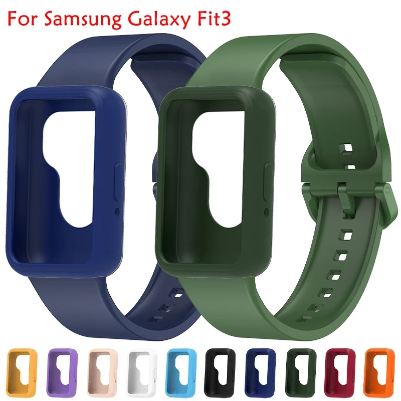 Strap+Case for Samsung Galaxy Fit 3 Samrt Watch Silicone Strap Full Coverage Protective Case for Galaxy Watch Fit 3 Accessories