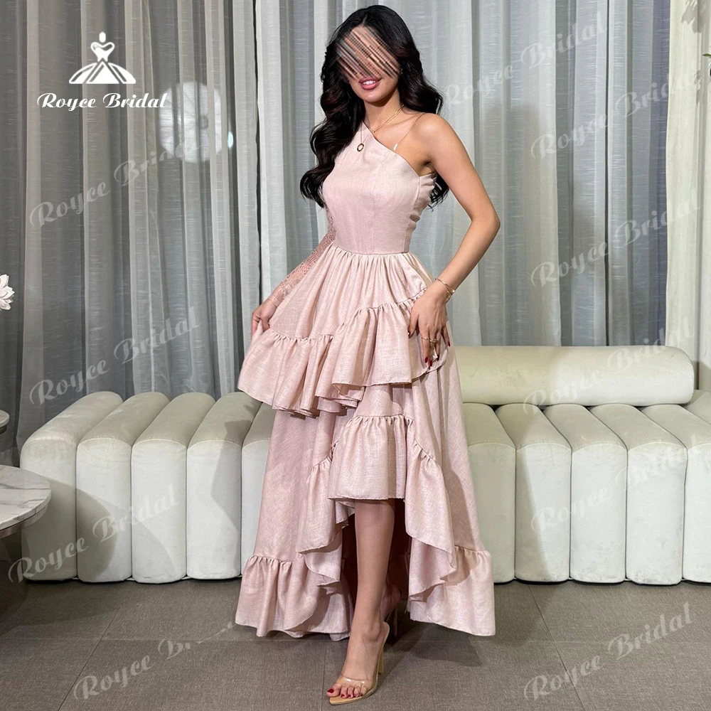 Abaya Pink One Shoulder Prom Dress Asymmetrical High Low Evening Dress Tiered Ruffle Women's Formal Evening Gowns Customized