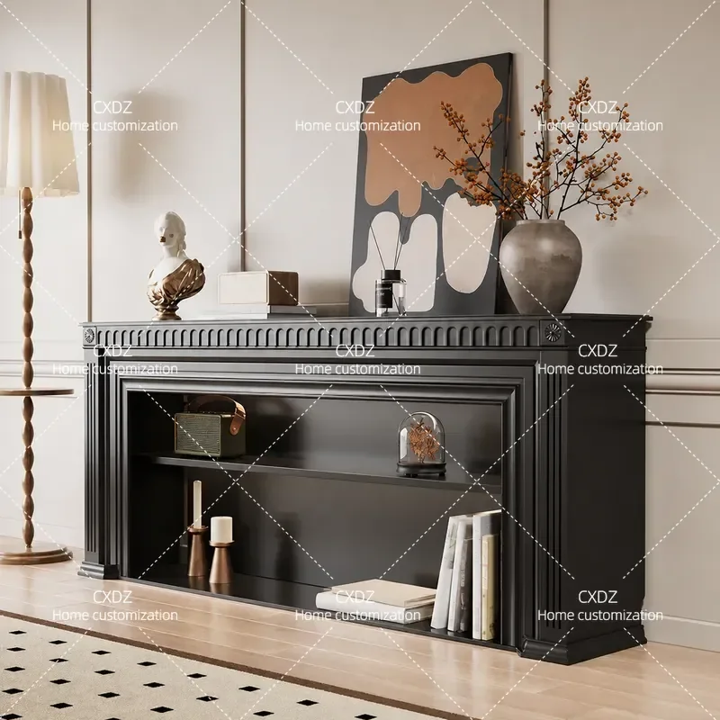 French Cream Style Solid Wood Fireplace Decorative Cabinet American Country Retro Living Room Home Mantel Storage Console