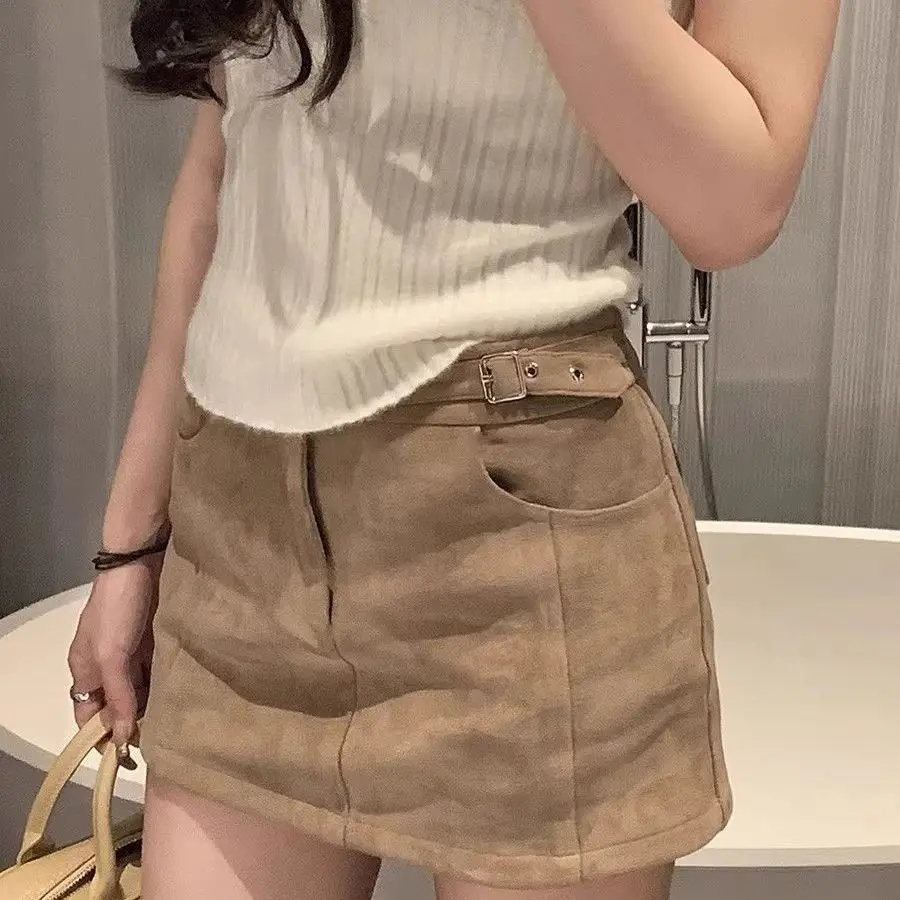 High Waist Suede  Skirt Women's Fashion Tight Bodycon Short Skirt Stylish Spring Autumn Winter Seasonal Polyester Fiber