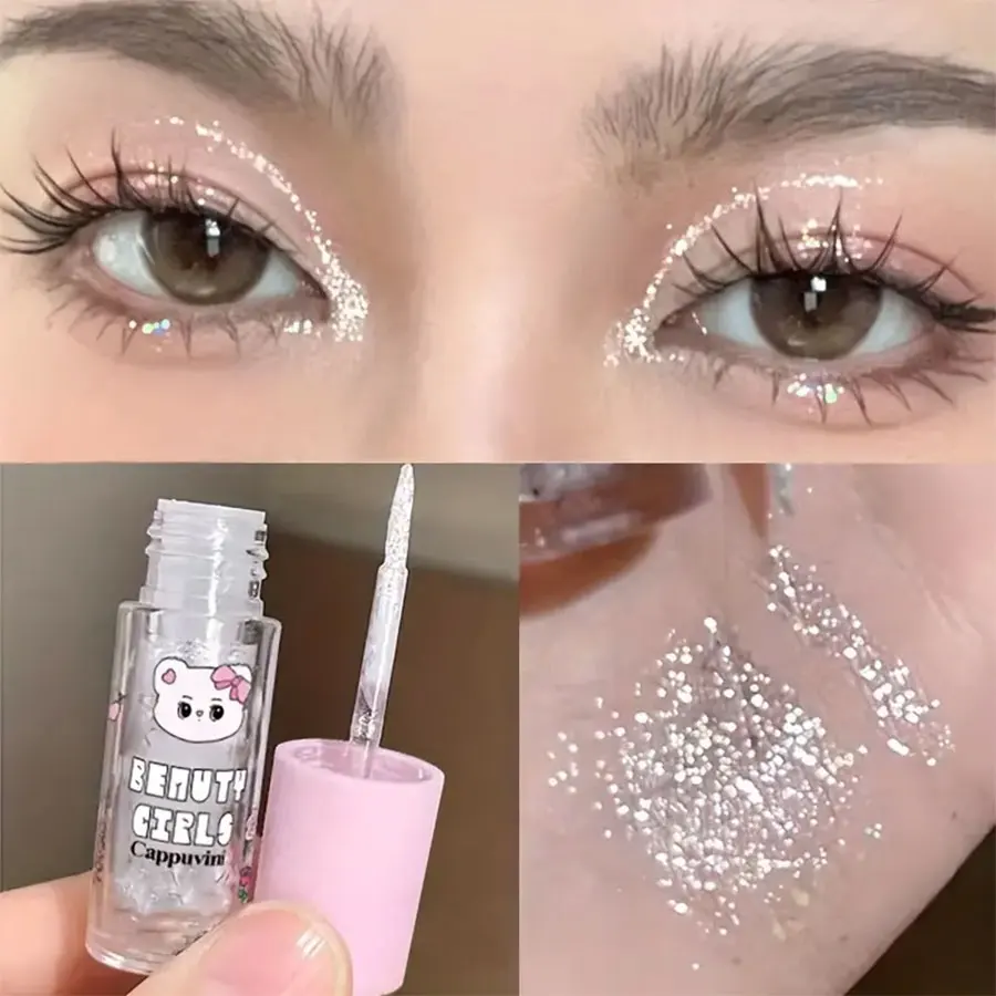 Sombra líquida brilhante, iluminador com brilho com acabamento fosco e brilhante, temático de urso, de longa duração, fácil de aplicar, 3 cores O