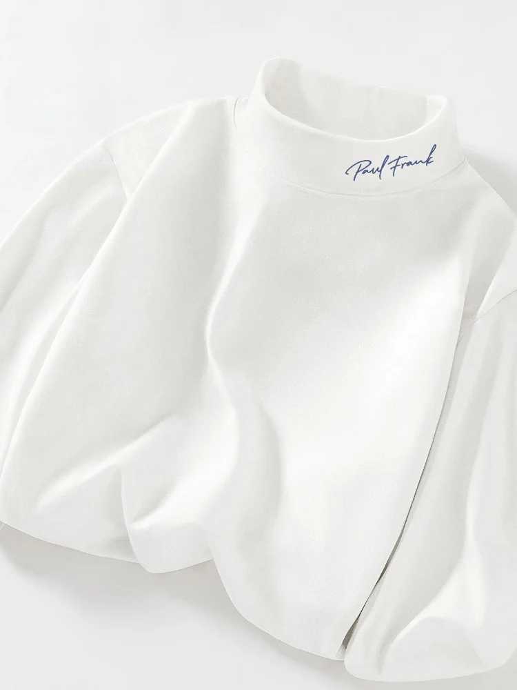 

Мужская теплая футболка с длинным рукавом и высоким воротником, осенне-зимняя, белая, с модным принтом, свободного кроя