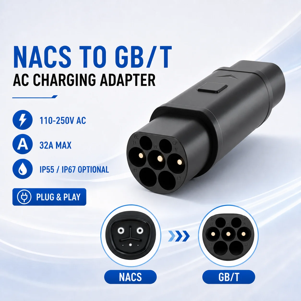 ZH-10 AC Adapter Tesla-GBT Compatible With High Output Current Converter Factory Direct Sales Car Charger Adapter