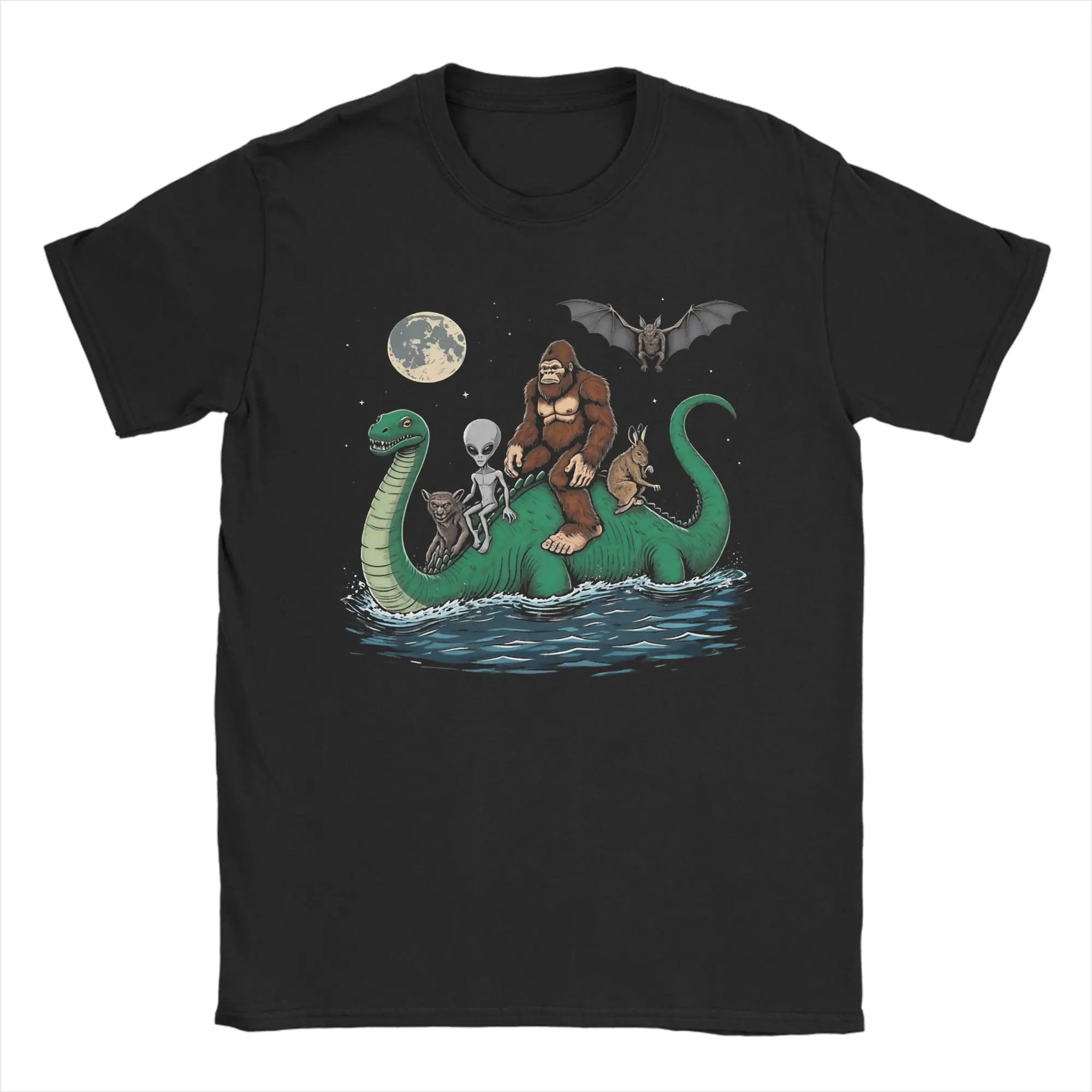 Men Women's Cryptids Bigfoot Jackalope Mothman Loch Ness Monster T Shirts  Cotton Tops Vintage Short Sleeve Crew Neck Tees