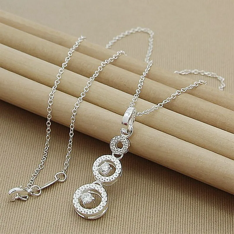 925 Sterling Zilveren Drie Ronde Cirkel Aaa Zirkoon Hangers Ketting 18-30 Inch Ketting Voor Vrouw Bruiloft Engagemen Sieraden