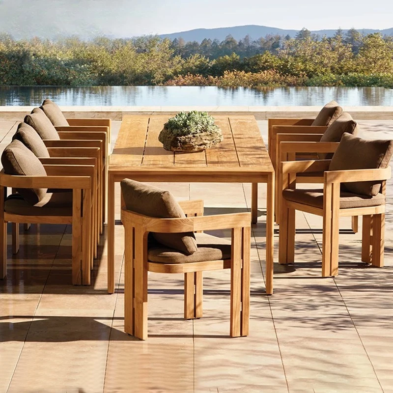 

Outdoor teak dining table and chairs Villa courtyard Outdoor solid wood tables and chairs Garden outdoor dining