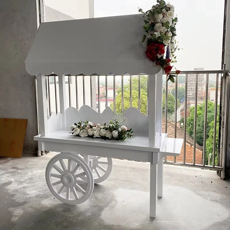 Detachable dessert cake showcase with white acrylic candy sweet cart, with wheels for birthday and even wedding decorations