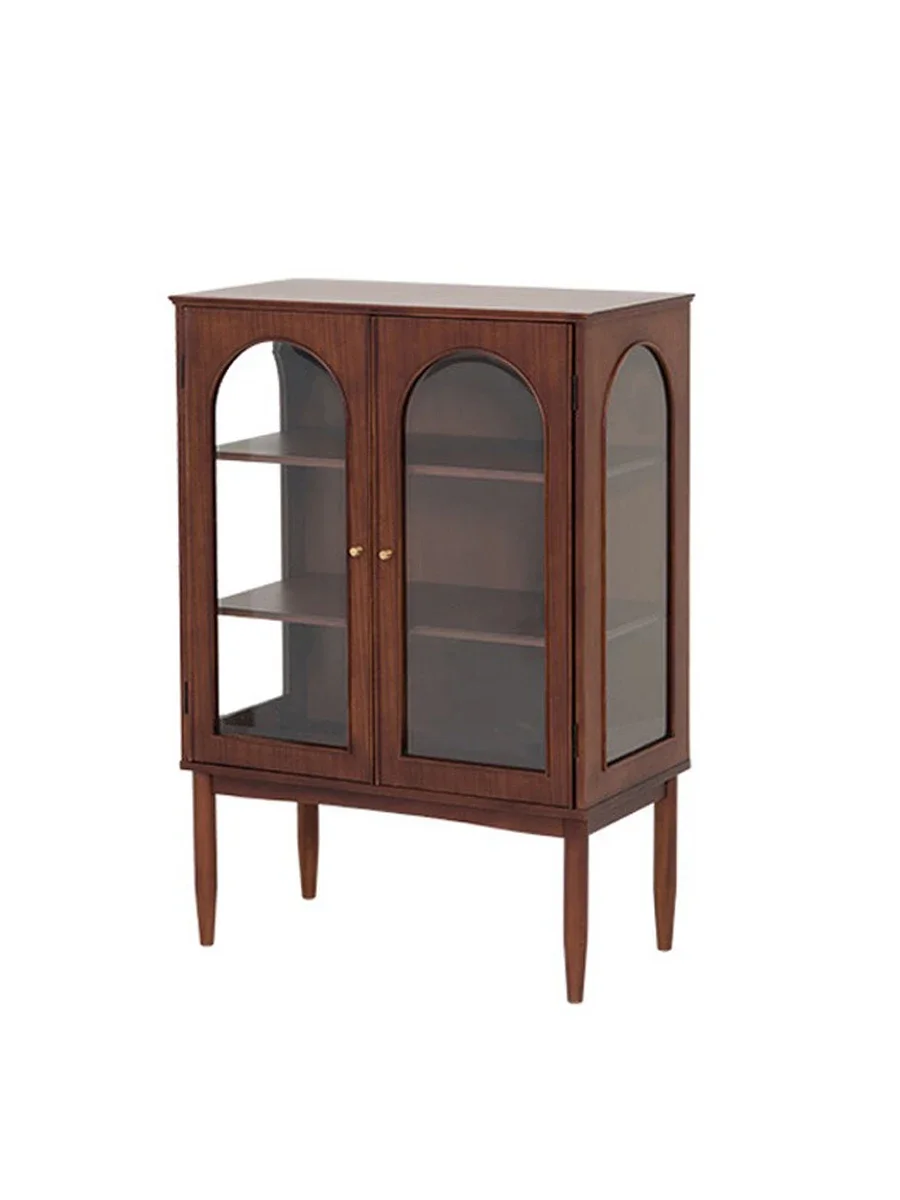 Armoire à chaussures en bois de cerisier rétro, tout en bois massif, côté salle à manger, noyer, verre arqué, seau de rangement, meubles simples en teck