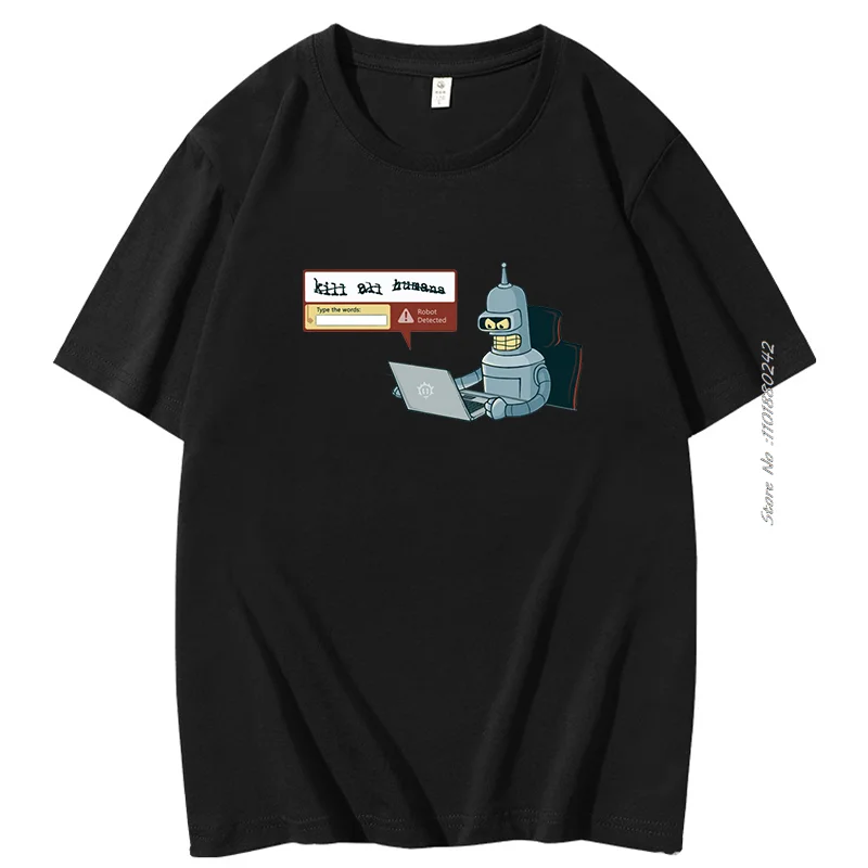 Funny Robot Detector Graphic T Shirts Unisex Casual Tees Hombre Oversized Cotton Short Sleeve T-Shirts Summer Men's Clothing