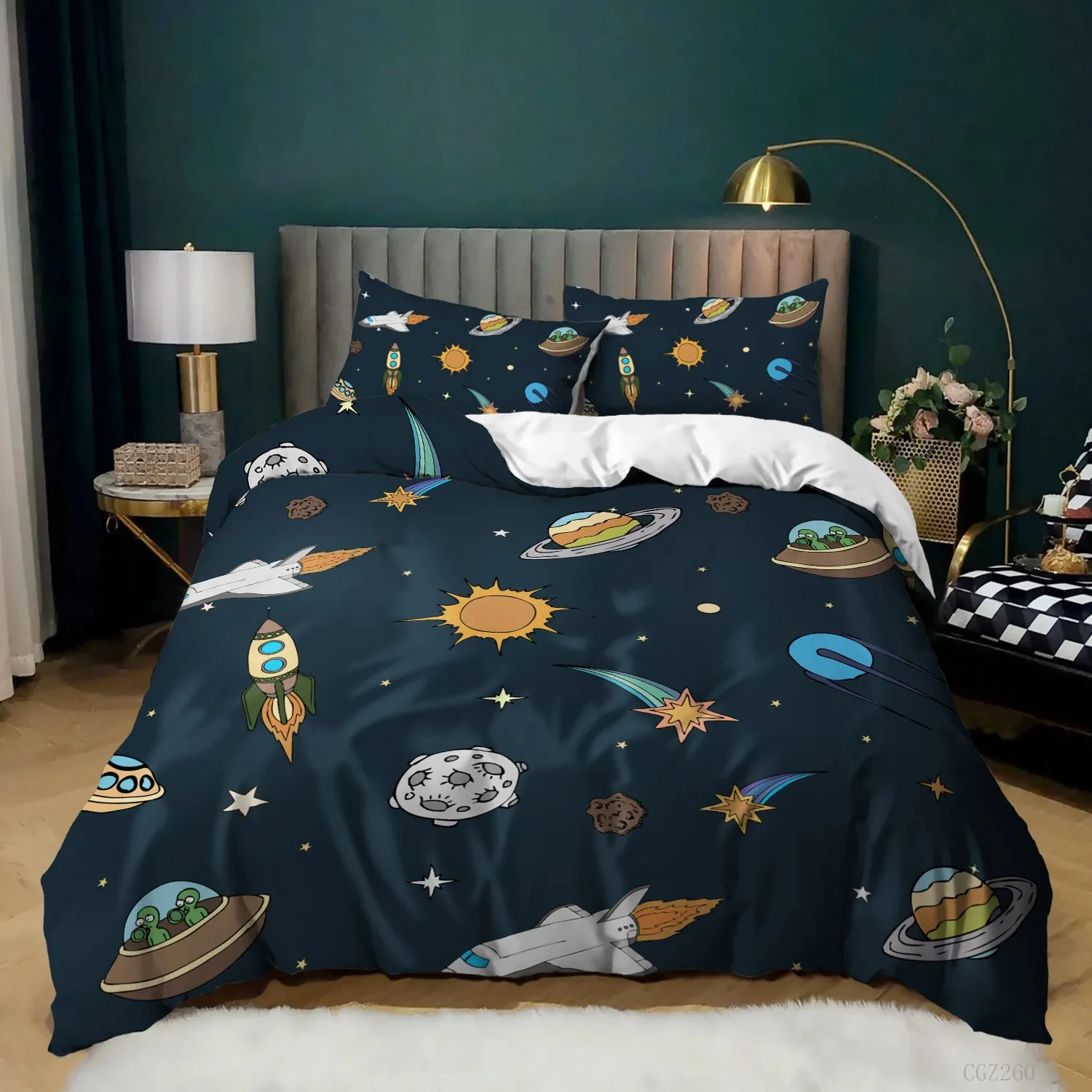 Galaxy Space Bedding Sets Kids Full/Queen/King Size, Blue Universe Adventure Stars Duvet Cover Sets for Boys Girls Teens Bedroom