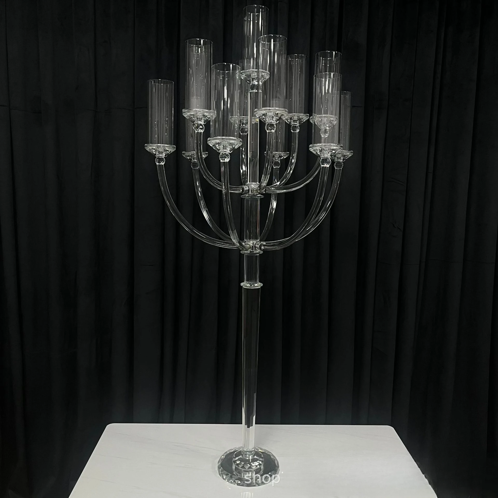 European multi-head crystal candlestick, wedding crystal glass candlestick