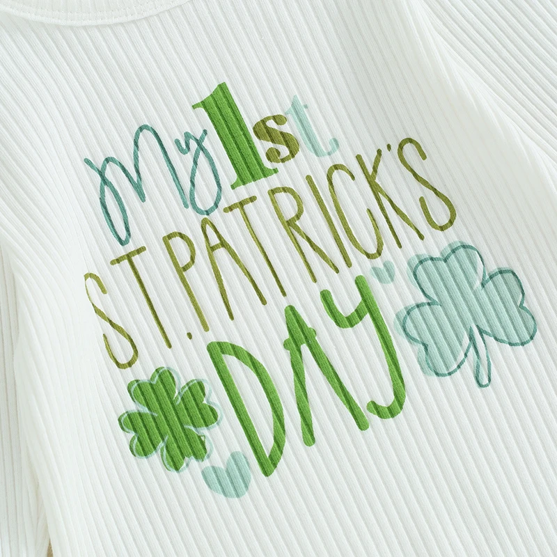 

My First St Patricks Day Baby Girl Outfit Newborn Clover Long Sleeve Romper Bell Bottoms Pants Clothes