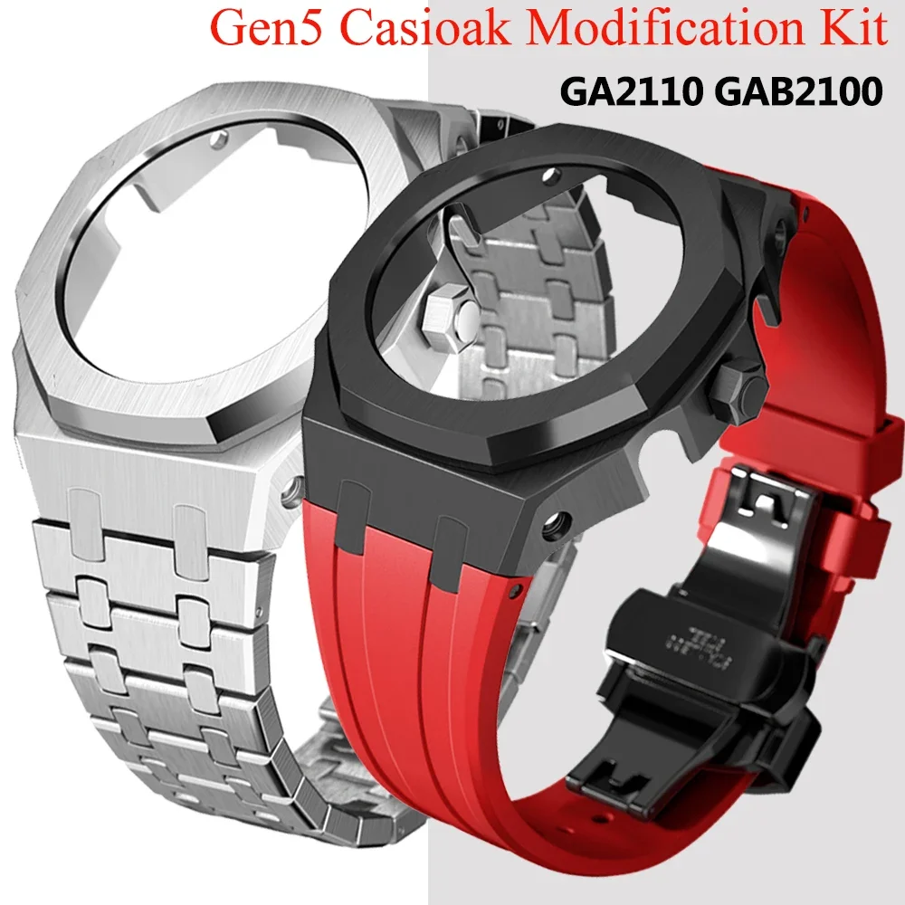 Mod Kit GEN4 Gen5 GA2100 Metal Bezel for G Shock Casioak Modification 4th Generation Rubber&Steel Watch Case Strap GA-B2100 2110