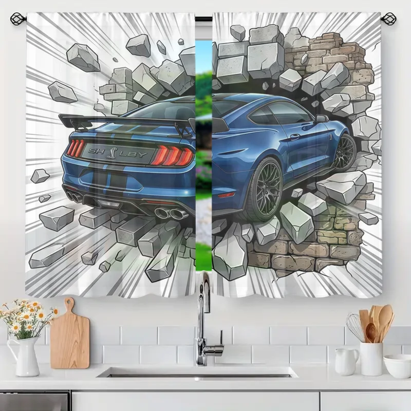 Modern Sports Car Breakout Curtain Window Curtain Shelby Mustang Auto Graphic Art Window Dressing Home Decor Panels