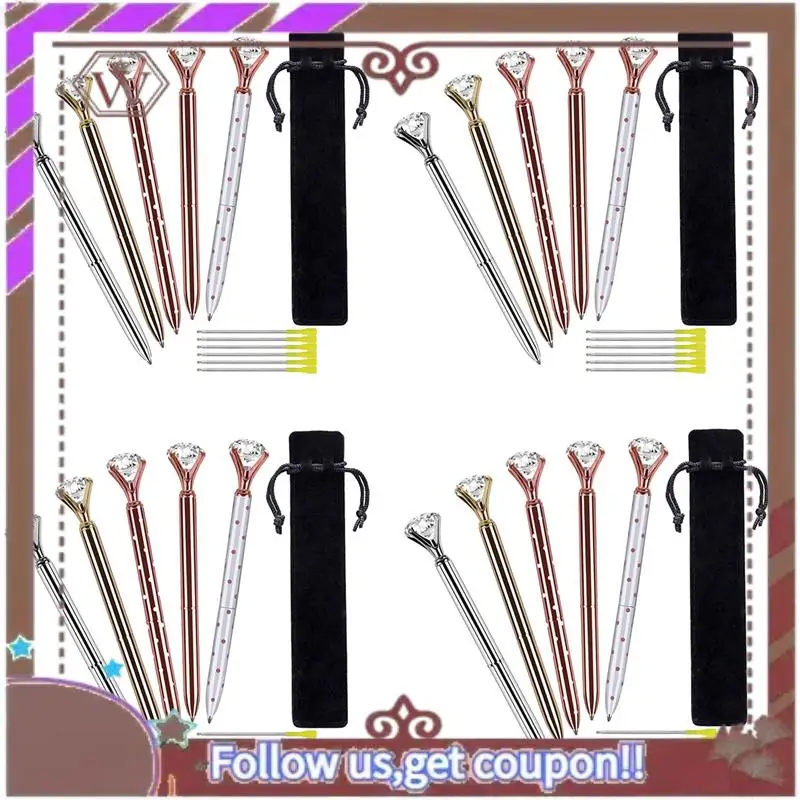 ABBG-20 Pcs Big Crystal Diamond Ballpoint Pen,Metal Ballpoint Pen Office Supplies,With 20 Ballpoint Pen Refills, Black Ink