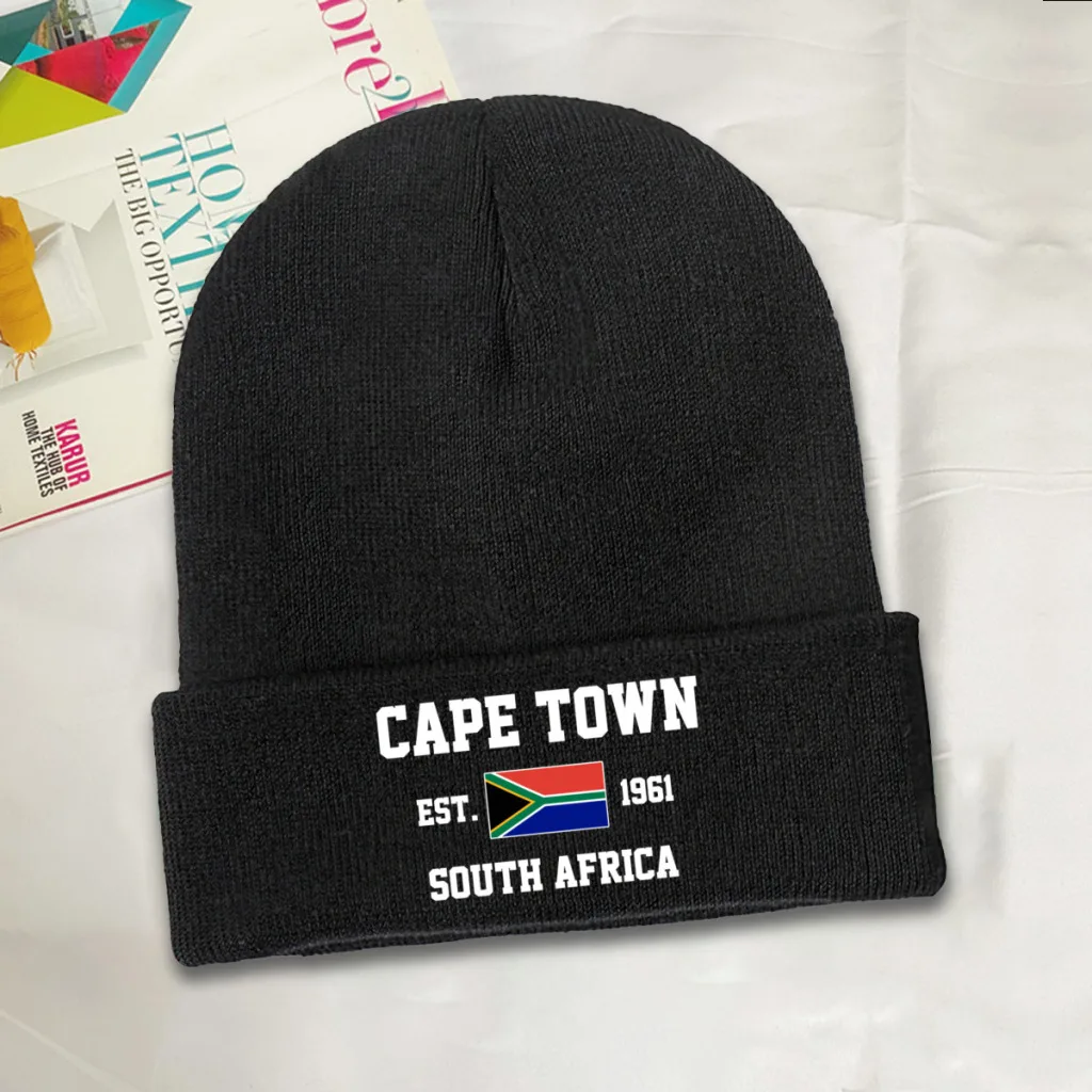 South Africa EST.1961 Cape Town Capital Men Women Unisex Knitted Hat Winter Autumn Print Beanie Cap Warm Bonnet