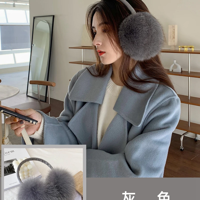 1Real Fox Fur Soft Plush Ear Warmer Winter Accessories Warm Ear Muffs Earmuffs for Women Men Fashion Earflap Ears Cover Scalable