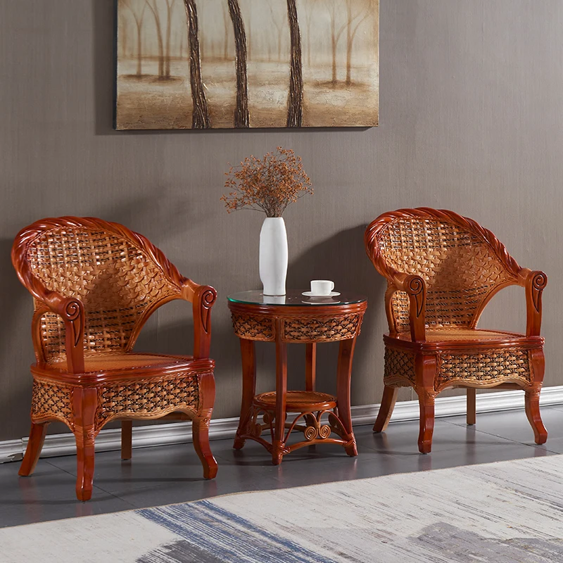 

Balcony rattan table and chair three-piece combination modern simple sofa chair