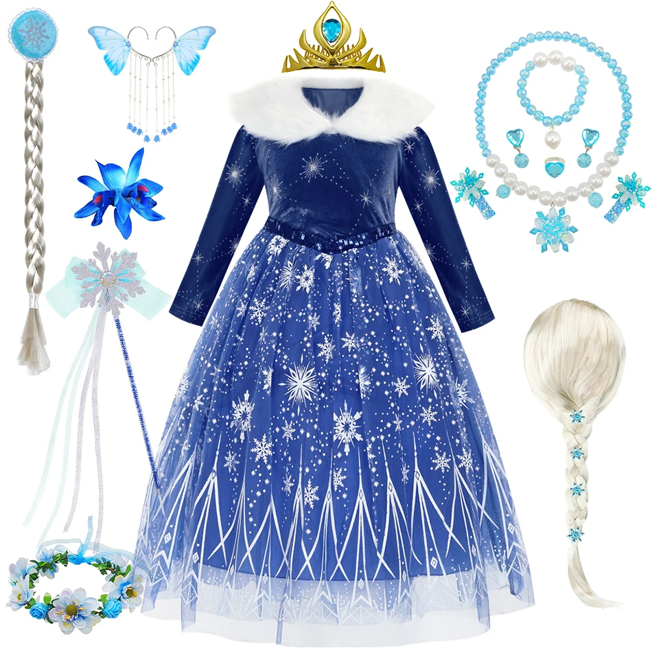 Elsa Kleid Mädchen Cosplay Prinzessin Kostüm Langarm Winterkleid ung Geburtstag Weihnachten Karneval Party Schnee königin Kinder Outfits