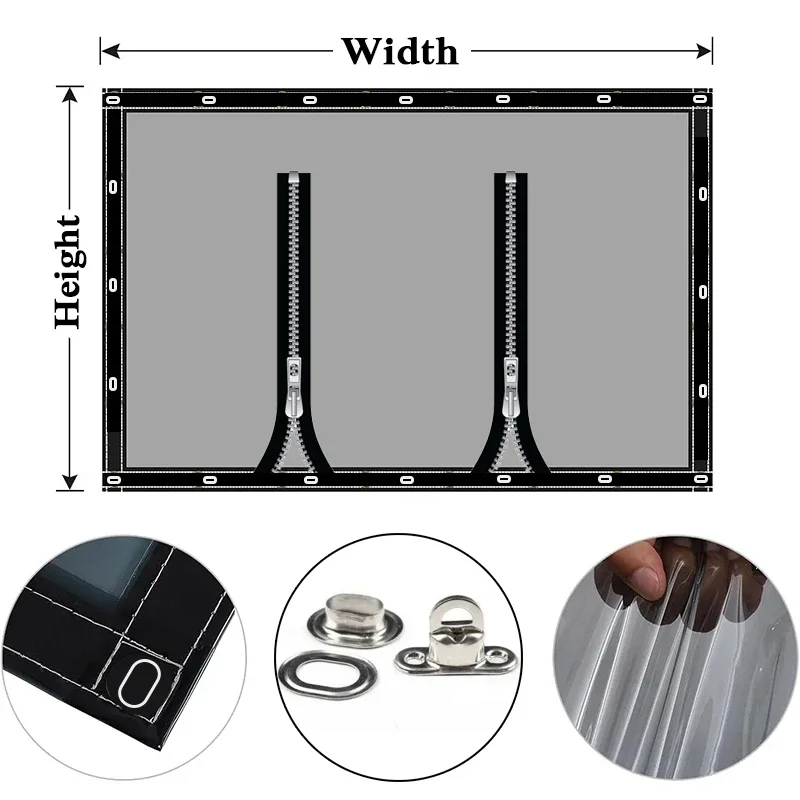 Thicken Detachable Rainproof Curtain with Twist Locks Transparent Tarpaulin Patio Pergola Zipper Door Curtain Windproof Screen