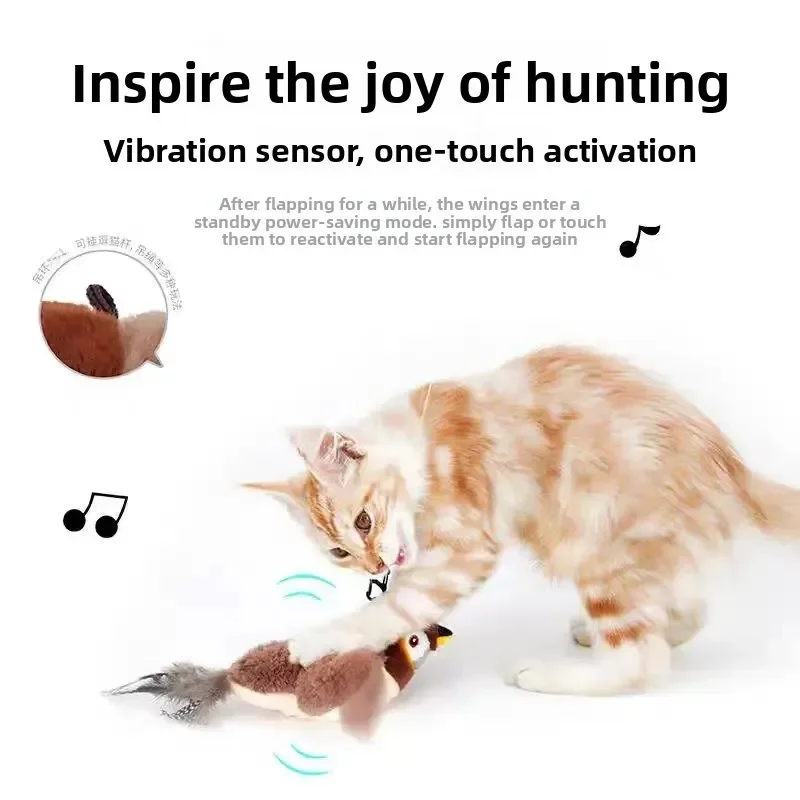 Electric Sparrow Cat Toy Realistic Chirping Bird Interactive Pet Toy