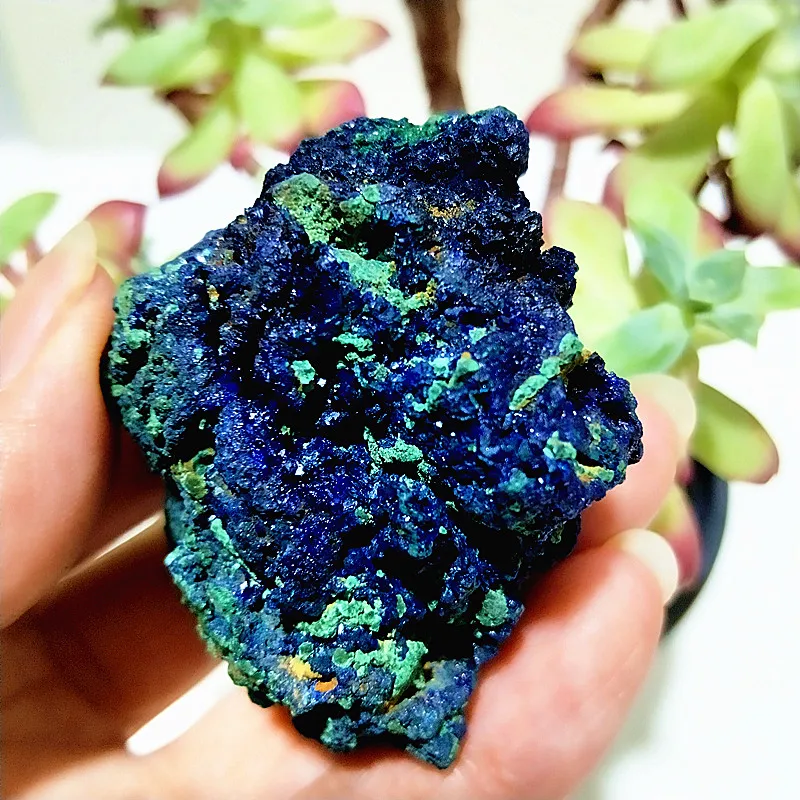 الحجر الطبيعي الأزوريت والملكيت كريستال التكافلي التأمل الطاقة قوية الريكي شفاء فنغ شوي كريستال غرفة الزينة