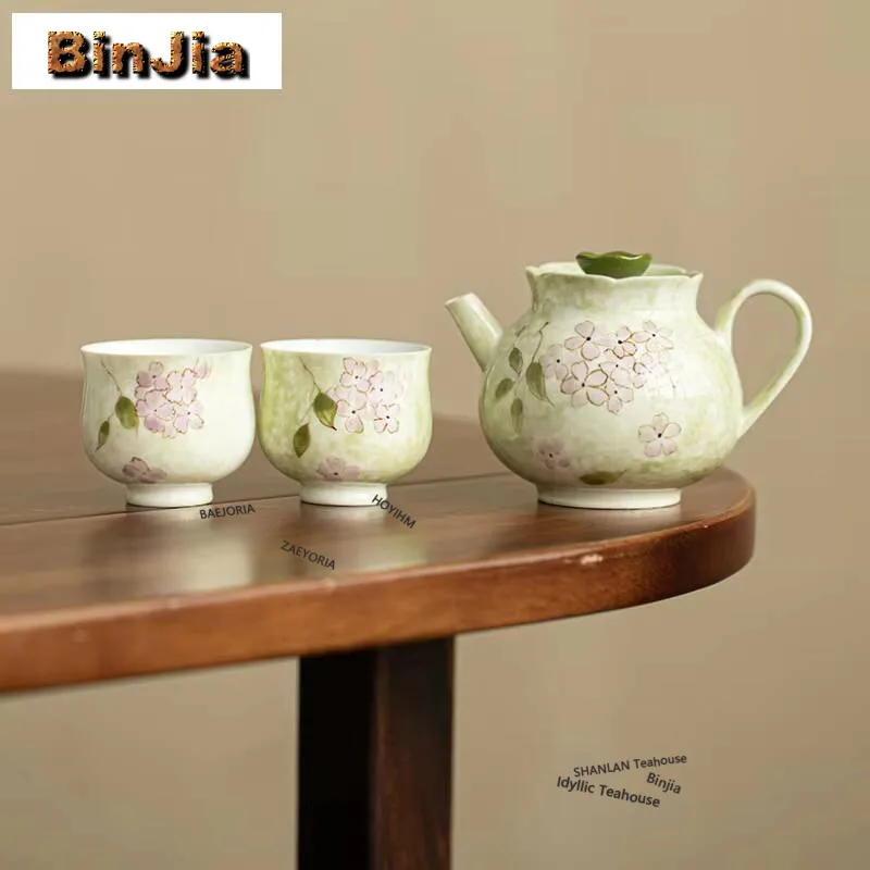 

Hand-painted Pink Embroidered Flower Tea Set Complete Set Handmade Tea Ceremony Set Teapot And Tea Cup Set Tea Items Gift Craft