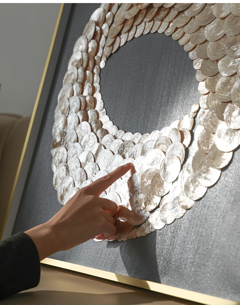 #￥French Luxury Modern Hand-Painted Two-Piece Oil Painting Three-Dimensional Shell Decorative Sofa Background Wall