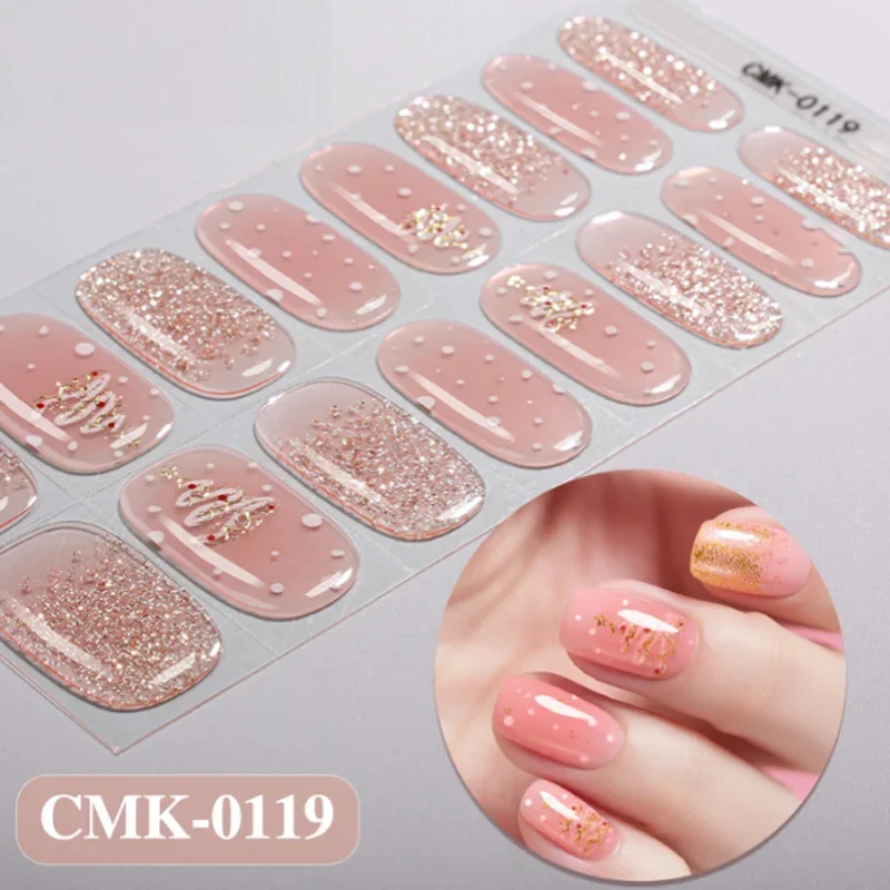 สติ๊กเกอร์ติดเล็บเจลแบบไม่ต้องใช้แสงยูวี ลายคริสต์มาส ติดทนนาน ลายเฟรนช์แมนิคิวร์ ตกแต่งเล็บปลอม