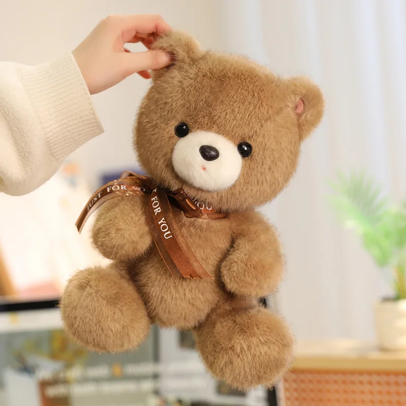 

New Romantic Baby Bear Plush Toys Cozy Fluffy Cartoon Ribbon Bow Bear Doll Warm Children Companion Desktop Pets Sweet Gift